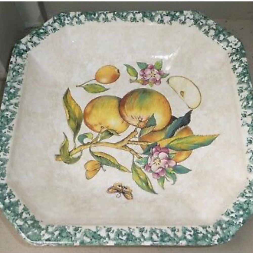 Himark Vintage Elegant Cream Green Serveware Bowl Buttterfly Botanical Motifs
